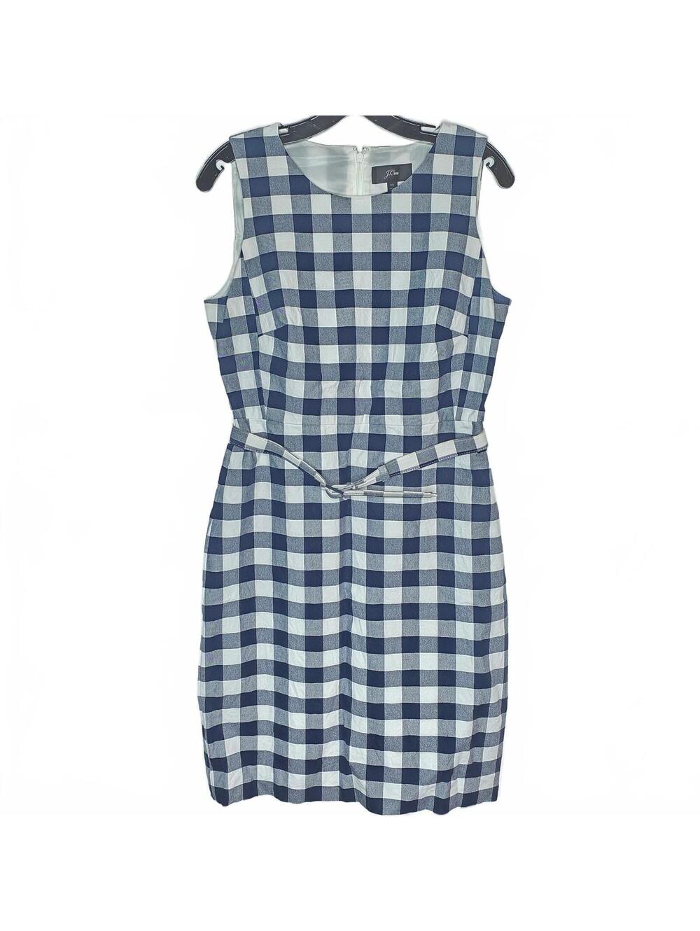 JCrew Belted Plaid Gingham Shift Dress Black White Size 10 Preppy Checkered